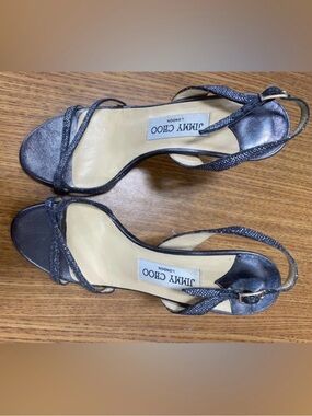 Jimmy Choo Metallic Charcoal Strappy Heels